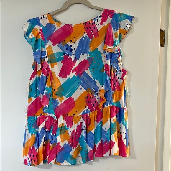 Ruffled Flutter Sleeve Blouse in Pink and Blue - Picture 6 of 9